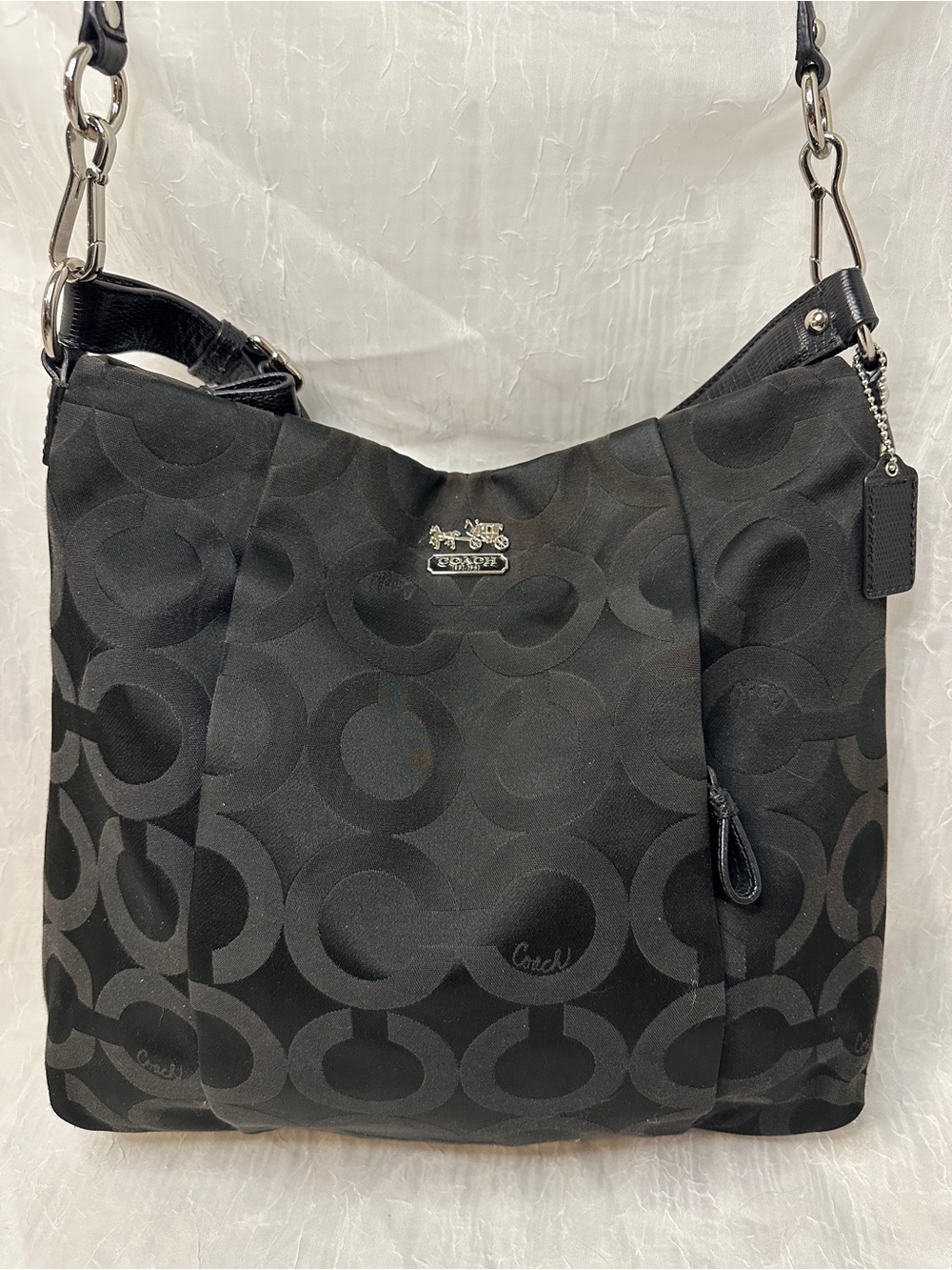 Coach Madison Black Signature Jacquard Hobo with Silver Hardware